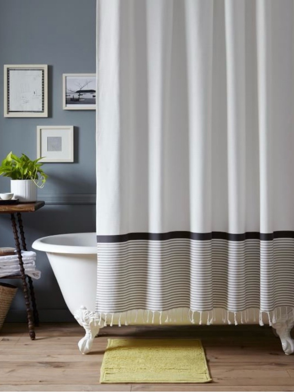 WEST ELM Shower Cotton Curtain with Stripes/Fringes #0501264 - Picture 13 of 16